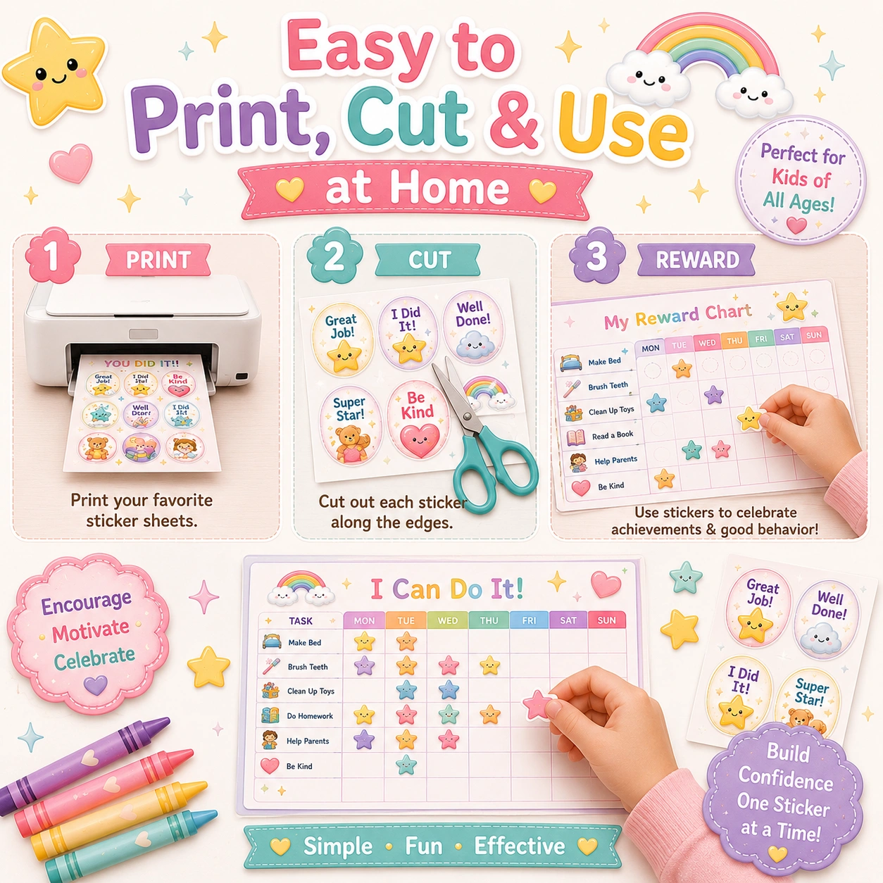 Reward Chart Stickers Printable Bundle
